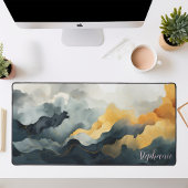 抽象芸術ブルーと金ゴールド水色パーソナライズされた デスクマット