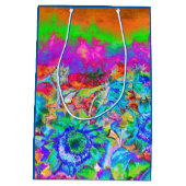 抽象芸術ブルーの水色ひまわり ミディアムペーパーバッグ (裏面)