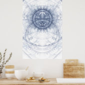 抽象芸術ブルーの白テーマ ポスター (キッチン)