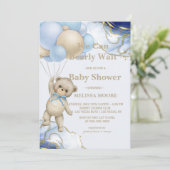 抽象芸術ブルーの金ゴールド写真が待てる 招待状 (スタンド正面)