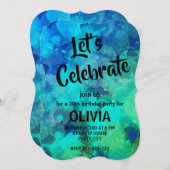 抽象芸術ブルーアルコールインク30歳の誕生日 招待状 (正面/裏面)