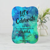 抽象芸術ブルーアルコールインク30歳の誕生日 招待状 (スタンド正面)