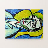 抽象芸術ブルーアンドイエローアートマンおもしろいポートレート ジグソーパズル (横)