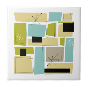 抽象芸術ブルーイエロースクウェアミッドセンチュリー タイル