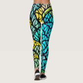 抽象芸術ブルーイエローブラックラインステンドグラス レギンス (裏面)