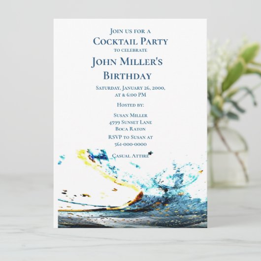 抽象芸術ブルーウェーブカクテルバースデーパーティー 招待状 (スタンド正面)