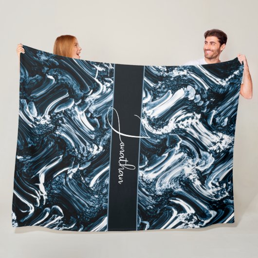 抽象芸術ブルーウェーブ フリースブランケット (インサイチュ)