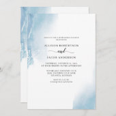 抽象芸術ブルーウォーターカラーフローラリハーサルディナー 招待状 (正面/裏面)