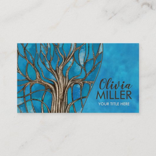 抽象芸術ブルーウォーターカラーモザイクツリー 名刺 (正面)