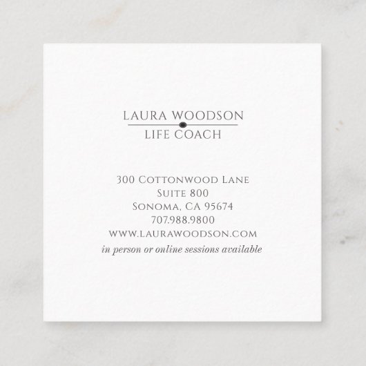 抽象芸術ブルーウォーターカラーライフコーチビジネスカード スクエア名刺 (裏面)