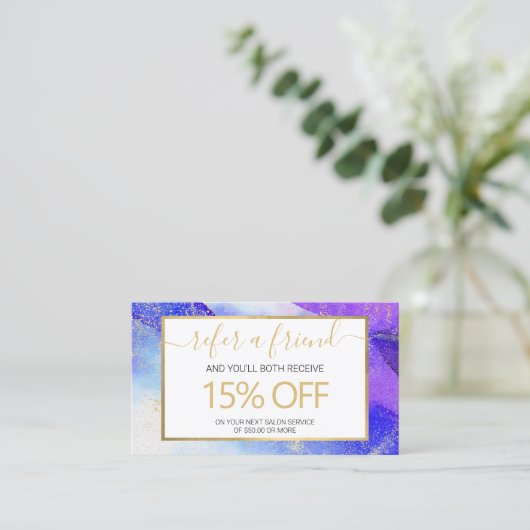 抽象芸術ブルーウォーターフェイクカラー金ゴールドの送料 名刺 (スタンド正面)