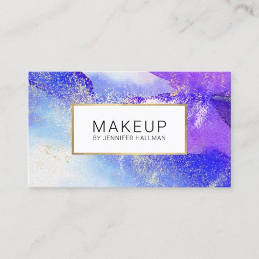 抽象芸術ブルーウォーターフェイクカラー、金ゴールドダスト 名刺 (正面)