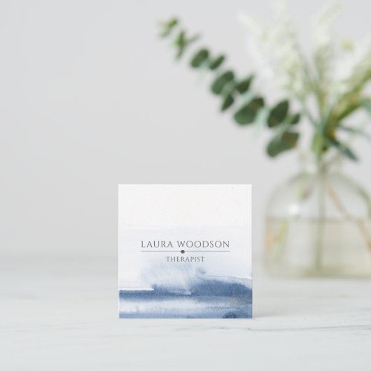 抽象芸術ブルーウォーター色セラピスト名刺 スクエア名刺 (スタンド正面)