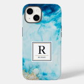 抽象芸術ブルーウォーター色金ゴールドグリッター モノグラムの Case-Mate iPhoneケース (裏面)