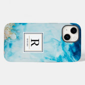 抽象芸術ブルーウォーター色金ゴールドグリッター モノグラムの Case-Mate iPhoneケース (裏面 (横))