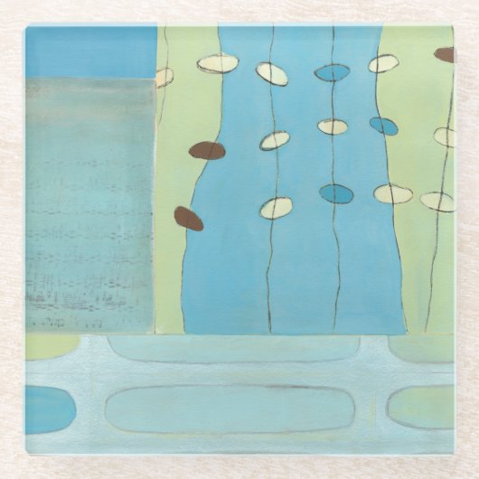 抽象芸術ブルーエッグパレード ガラスコースター (正面)