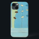 抽象芸術ブルーエッグパレード iPhone 13ケース<br><div class="desc">青、白、茶色の卵が6月のエリカ・ヴェスまでに、この抽象芸術絵画の弦の上をパレードする。パネル違うに分かれて違うは、背景に青の色合いと緑が特徴。今日は手に入れろ!</div>