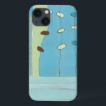 抽象芸術ブルーエッグパレード iPhone 13ケース<br><div class="desc">青、白、茶色の卵が6月のエリカ・ヴェスまでに、この抽象芸術絵画の弦の上をパレードする。パネル違うに分かれて違うは、背景に青の色合いと緑が特徴。今日は手に入れろ!</div>