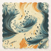 抽象芸術ブルーオレンジクリームピーコック ペーパーコースター (正面)