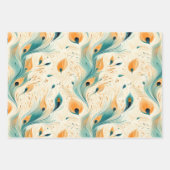 抽象芸術ブルーオレンジクリームピーコック ラッピングペーパーシート (正面3)