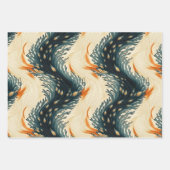 抽象芸術ブルーオレンジクリームピーコック ラッピングペーパーシート (正面2)