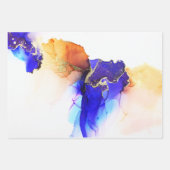 抽象芸術ブルーオレンジ金ゴールドアルコールインク ラッピングペーパーシート (正面)