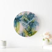 抽象芸術ブルーカラフルとグリーンのフローラアート ラージ壁時計 (ホーム)