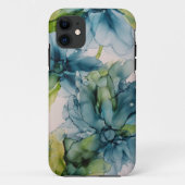抽象芸術ブルーカラフルとグリーンのフローラアート Case-Mate iPhoneケース (裏面)