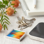 抽象芸術ブルーカラフルオレンジフレア キーホルダー (側面)