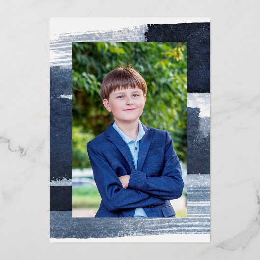 抽象芸術ブルーギルドフォトバー（ユダヤ教の）バル・ミツバー実在 箔招待状 (裏面)