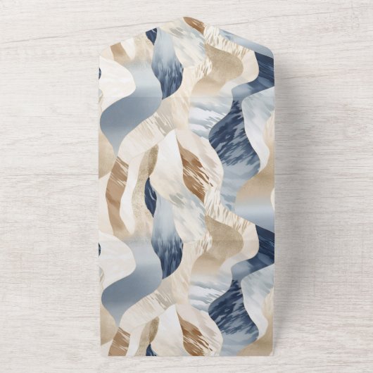 抽象芸術ブルークリームシーサンド海ビーチ オールインワン招待状 (外側)