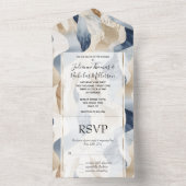 抽象芸術ブルークリームシーサンド海ビーチ オールインワン招待状 (内側)