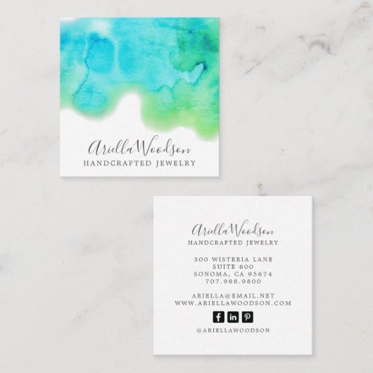 抽象芸術ブルーグリーンウォーター色ジュエリー設計者 スクエア名刺 (正面/裏面)