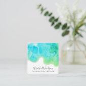 抽象芸術ブルーグリーンウォーター色ジュエリー設計者 スクエア名刺 (スタンド正面)