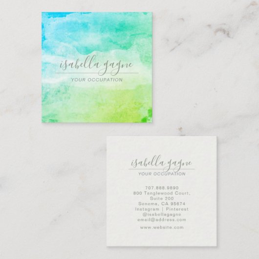 抽象芸術ブルーグリーンターコイズウォーターカラーアート スクエア名刺 (正面/裏面)