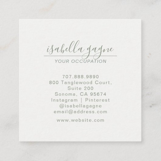 抽象芸術ブルーグリーンターコイズウォーターカラーアート スクエア名刺 (裏面)