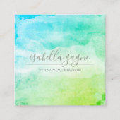 抽象芸術ブルーグリーンターコイズウォーターカラーアート スクエア名刺 (正面)