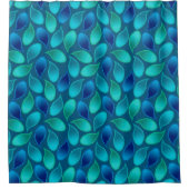 抽象芸術ブルーグリーンティール（緑がかった色）ピーコック雨滴型 シャワーカーテン (正面)