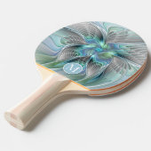 抽象芸術ブルーグリーンバタフライファンタジーアートモノグラム 卓球ラケット (正面アングル)