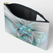 抽象芸術ブルーグリーンバタフライファンタジーフラクタルアート アクセサリーポーチ (見開き)