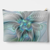 抽象芸術ブルーグリーンバタフライファンタジーフラクタルアート アクセサリーポーチ (裏面)