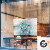 抽象芸術ブルーグリーンバタフライファンタジーフラクタルアート ウィンドウサイン (カフェ窓)