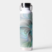 抽象芸術ブルーグリーンバタフライファンタジーフラクタルアート ウォーターボトル (正面)