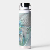 抽象芸術ブルーグリーンバタフライファンタジーフラクタルアート ウォーターボトル (背面)