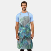 抽象芸術ブルーグリーンバタフライファンタジーフラクタルアート エプロン (着用した状態)
