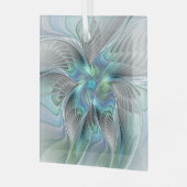 抽象芸術ブルーグリーンバタフライファンタジーフラクタルアート ガラスオーナメント (正面左)