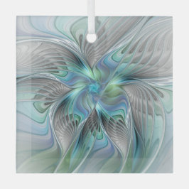 抽象芸術ブルーグリーンバタフライファンタジーフラクタルアート ガラスオーナメント