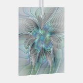 抽象芸術ブルーグリーンバタフライファンタジーフラクタルアート ガラスオーナメント (正面右)