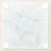 抽象芸術ブルーグリーンバタフライファンタジーフラクタルアート ガラスコースター (裏面)