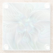 抽象芸術ブルーグリーンバタフライファンタジーフラクタルアート ガラスコースター (裏面)